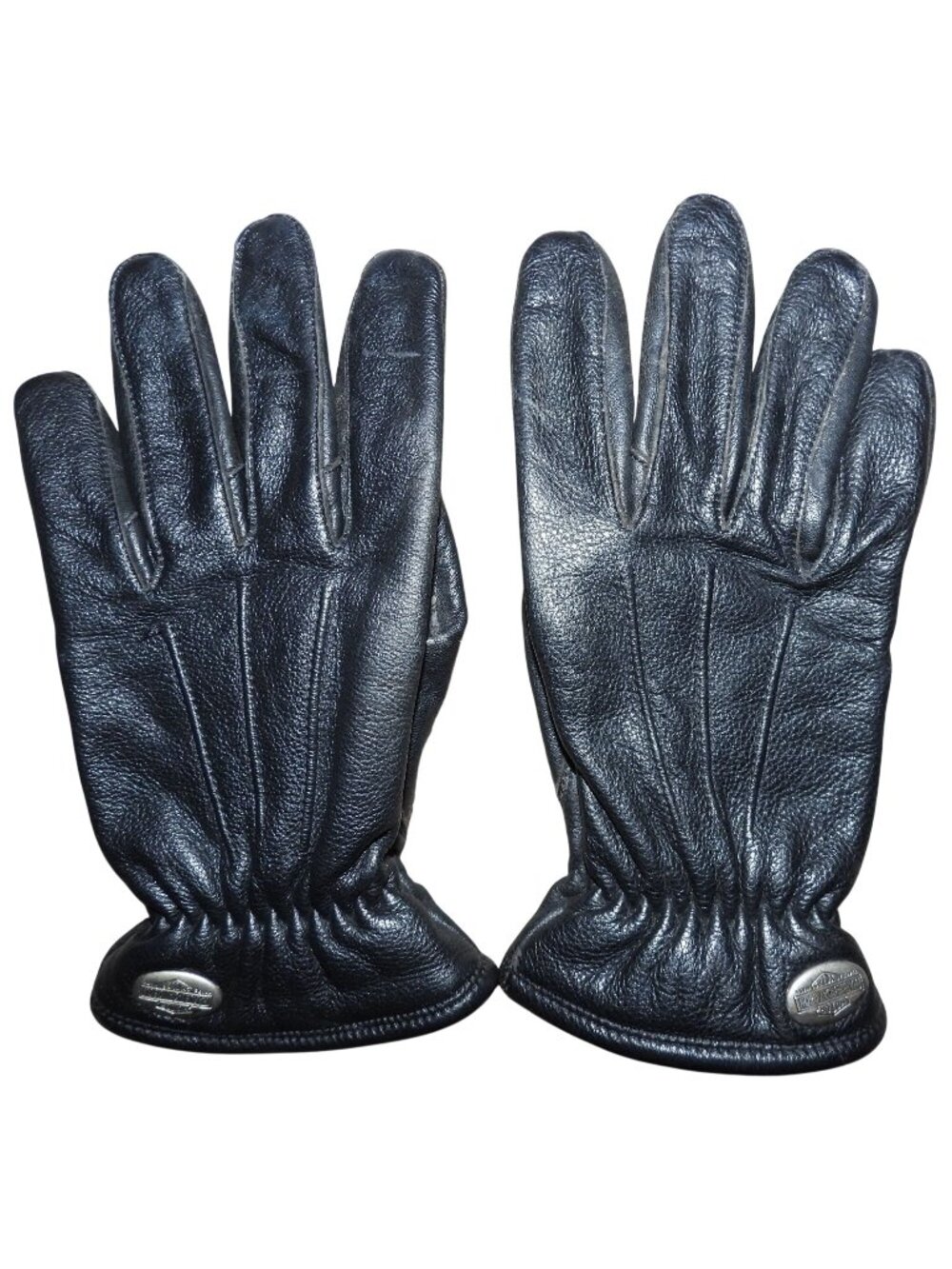 Harley Davidson Motorcycle Black Leather Riding Gloves Metal Logo Badge Men's M